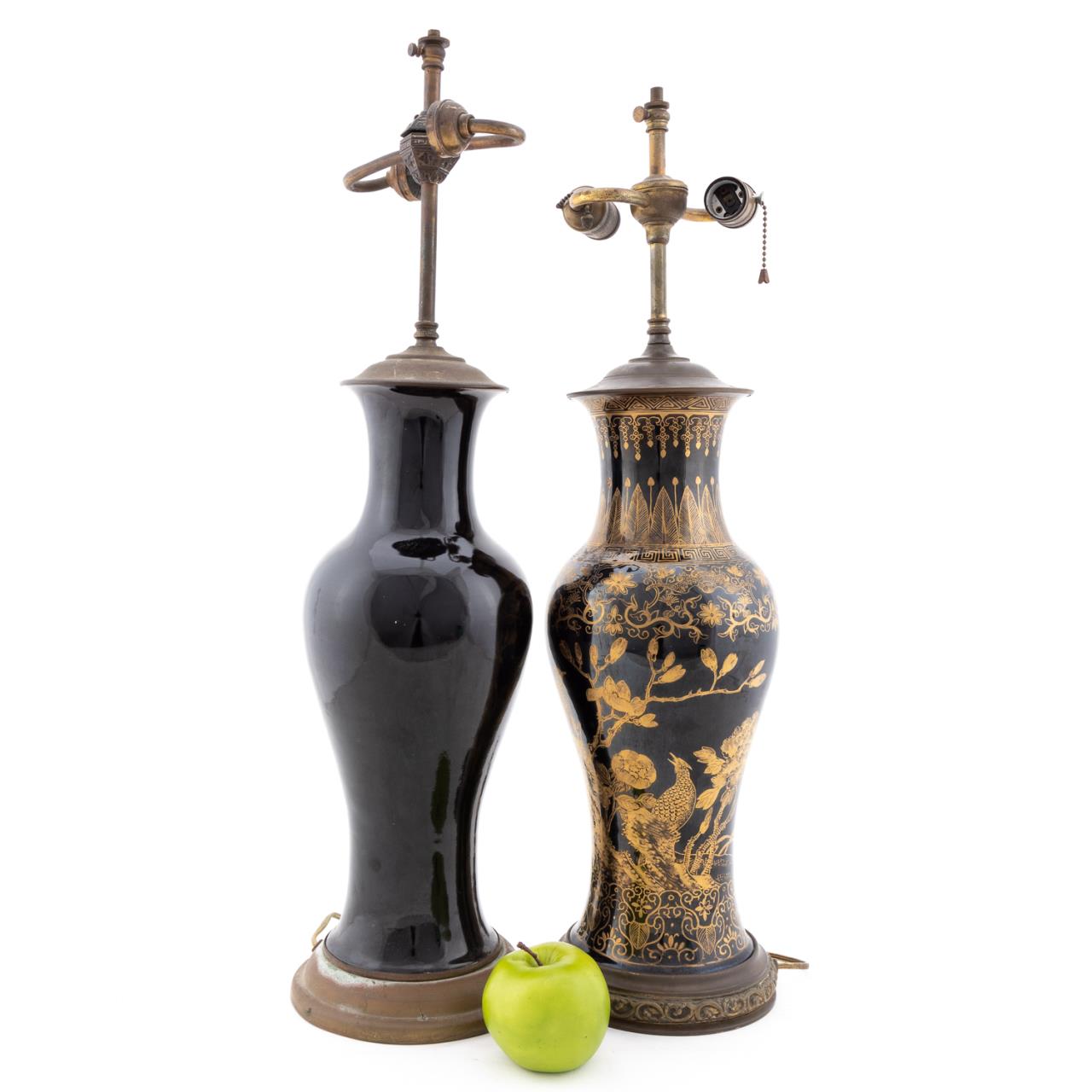 CHINESE, 2 BLACK GLAZE WILLOW