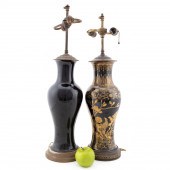 CHINESE, 2 BLACK GLAZE WILLOW
