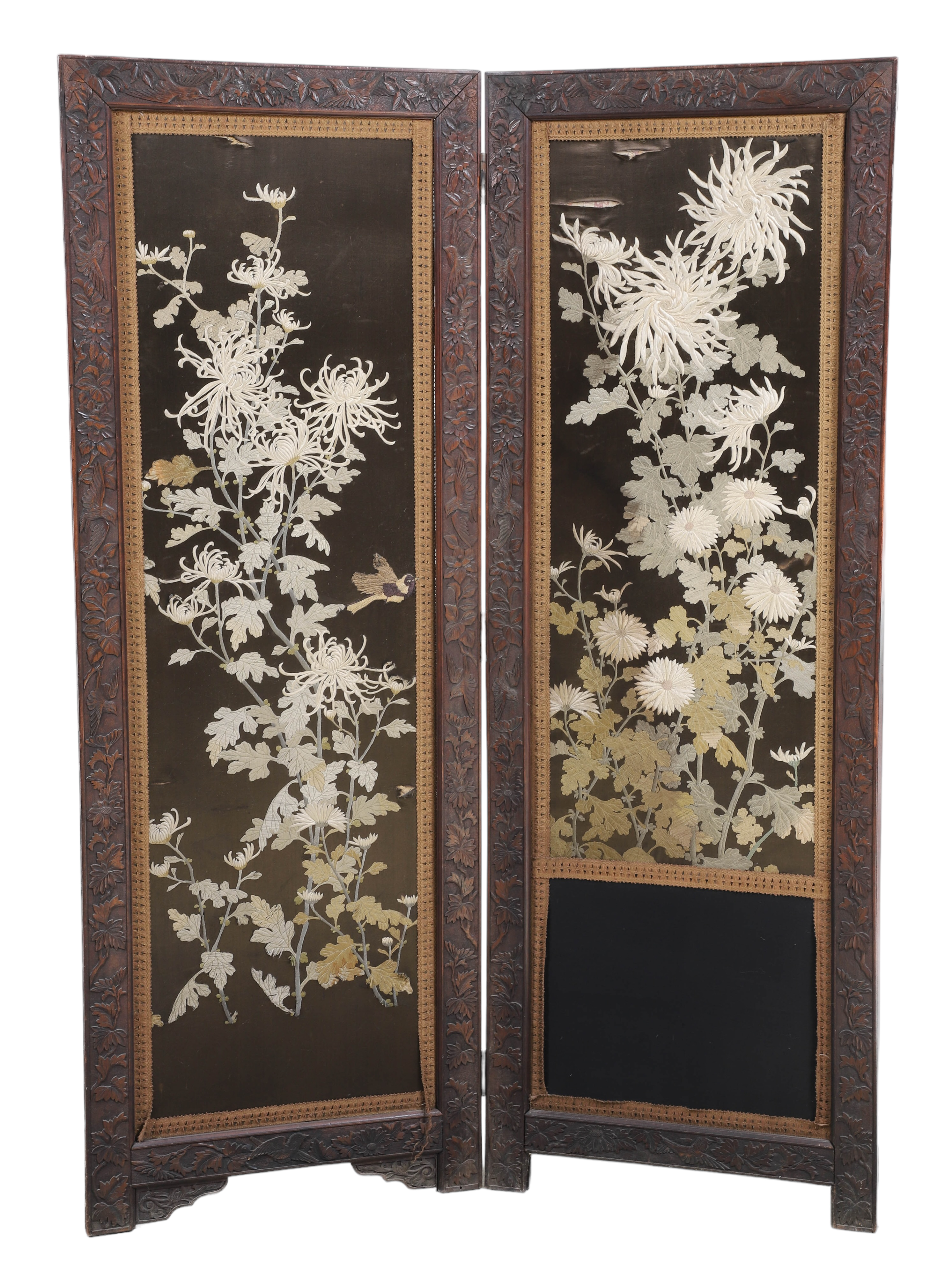 Chinese 2-panel screen, embroidered