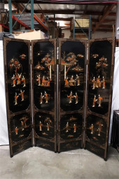 CHINESE 4-PANEL LACQUER WOOD R