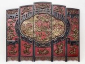 CHINESE 5-PANEL GILT, LACQUERE