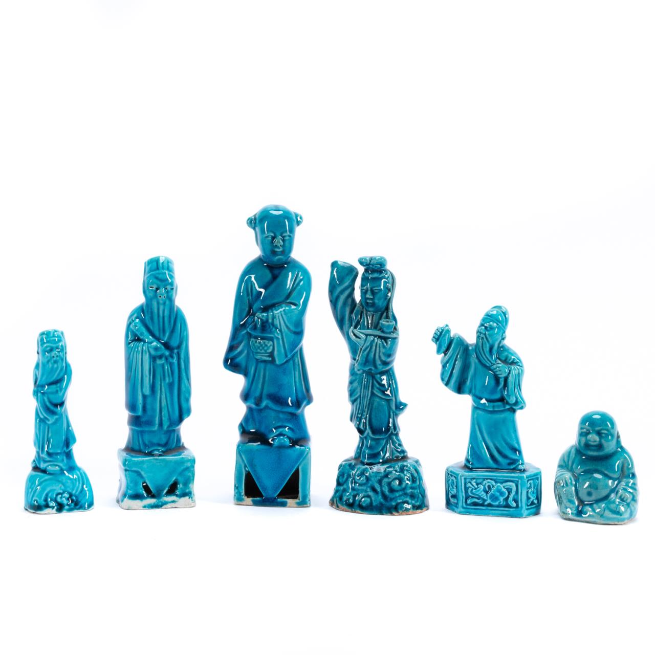 CHINESE 6PC TURQUOISE MONOCHROME