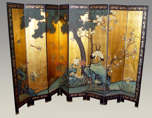 CHINESE 8 PANEL GILT & LACQUER