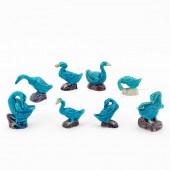CHINESE 8PCS PEACOCK BLUE & AU