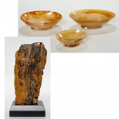 CHINESE AGATE BOWLS & FOSSILIZ
