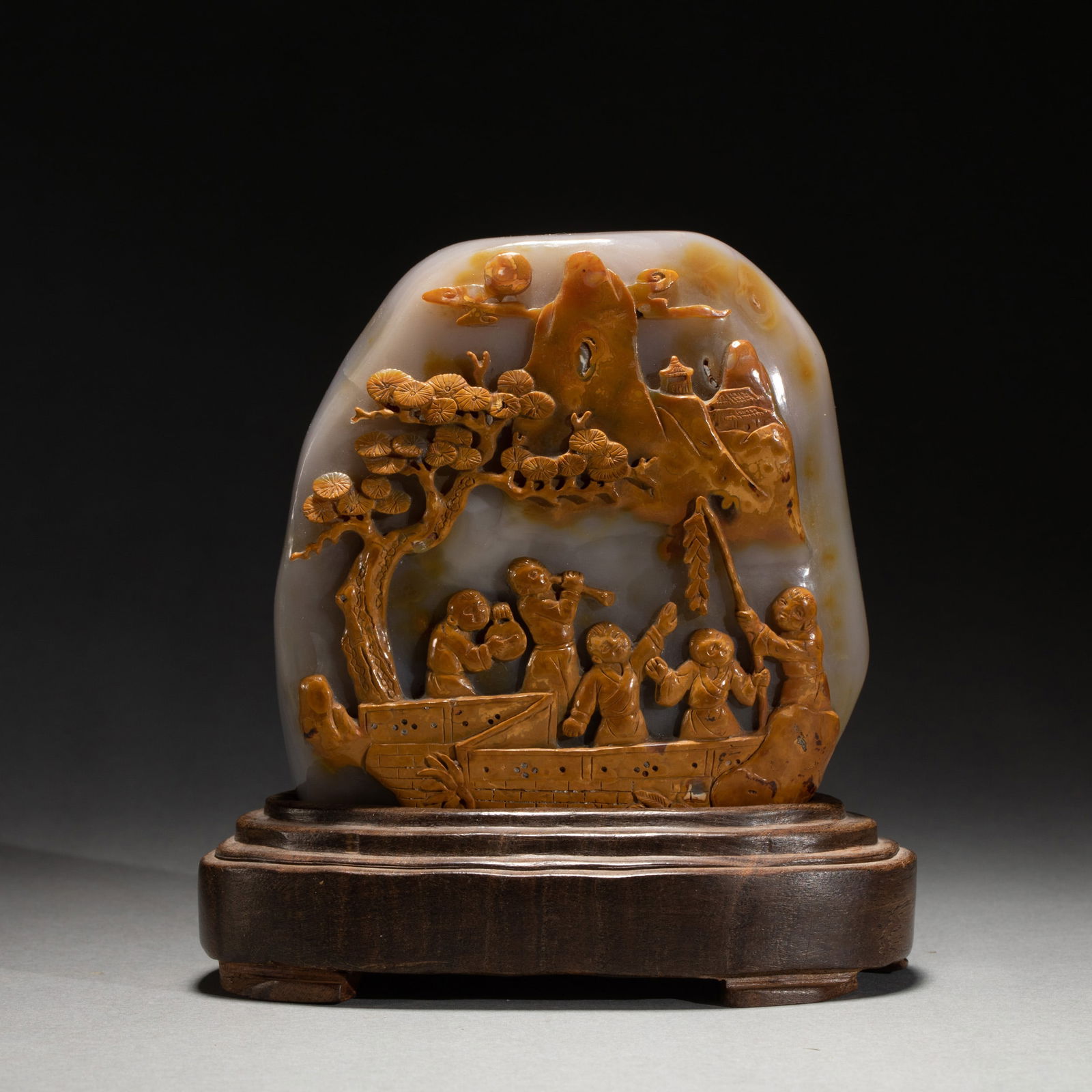 CHINESE AGATE WATERSIDE BOAT