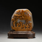 CHINESE AGATE WATERSIDE BOAT C