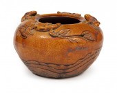 CHINESE AMBER CRACKLE GLAZED P