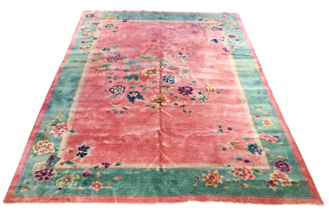 CHINESE ART DECO KILIM PINK & GREEN