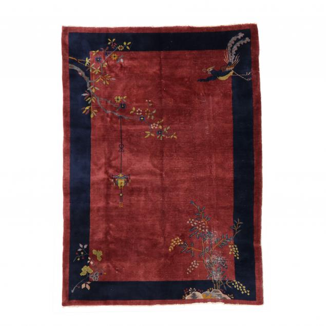 CHINESE ART DECO RUG Burgundy field
