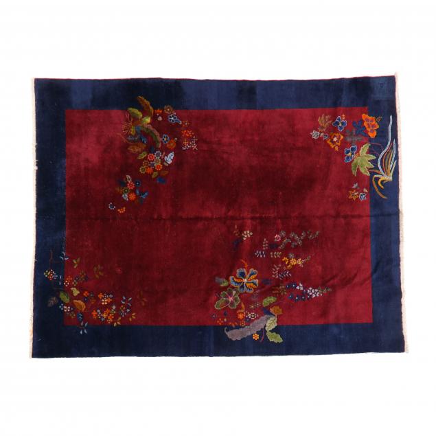 CHINESE ART DECO RUG Burgundy filed