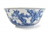 CHINESE B & W BOWL W/ BIRDS &