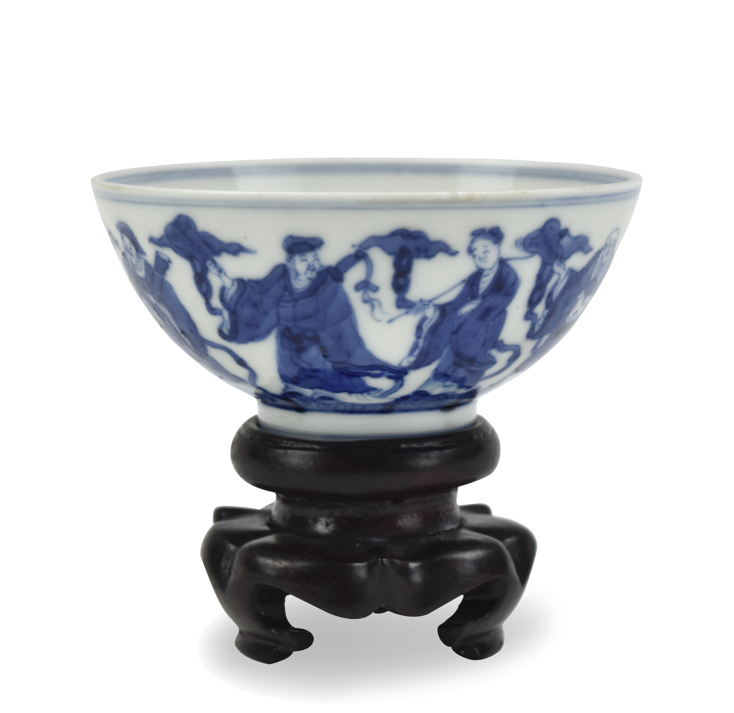 CHINESE B& W BOWL W/ EIGHT DIETIES,