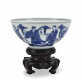 CHINESE B& W BOWL W/ EIGHT DIE