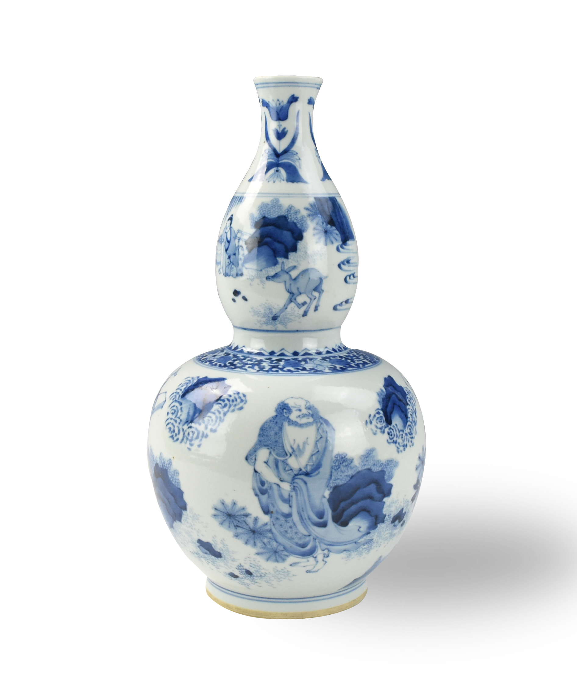 CHINESE B & W GOURD LUOHAN VASE
