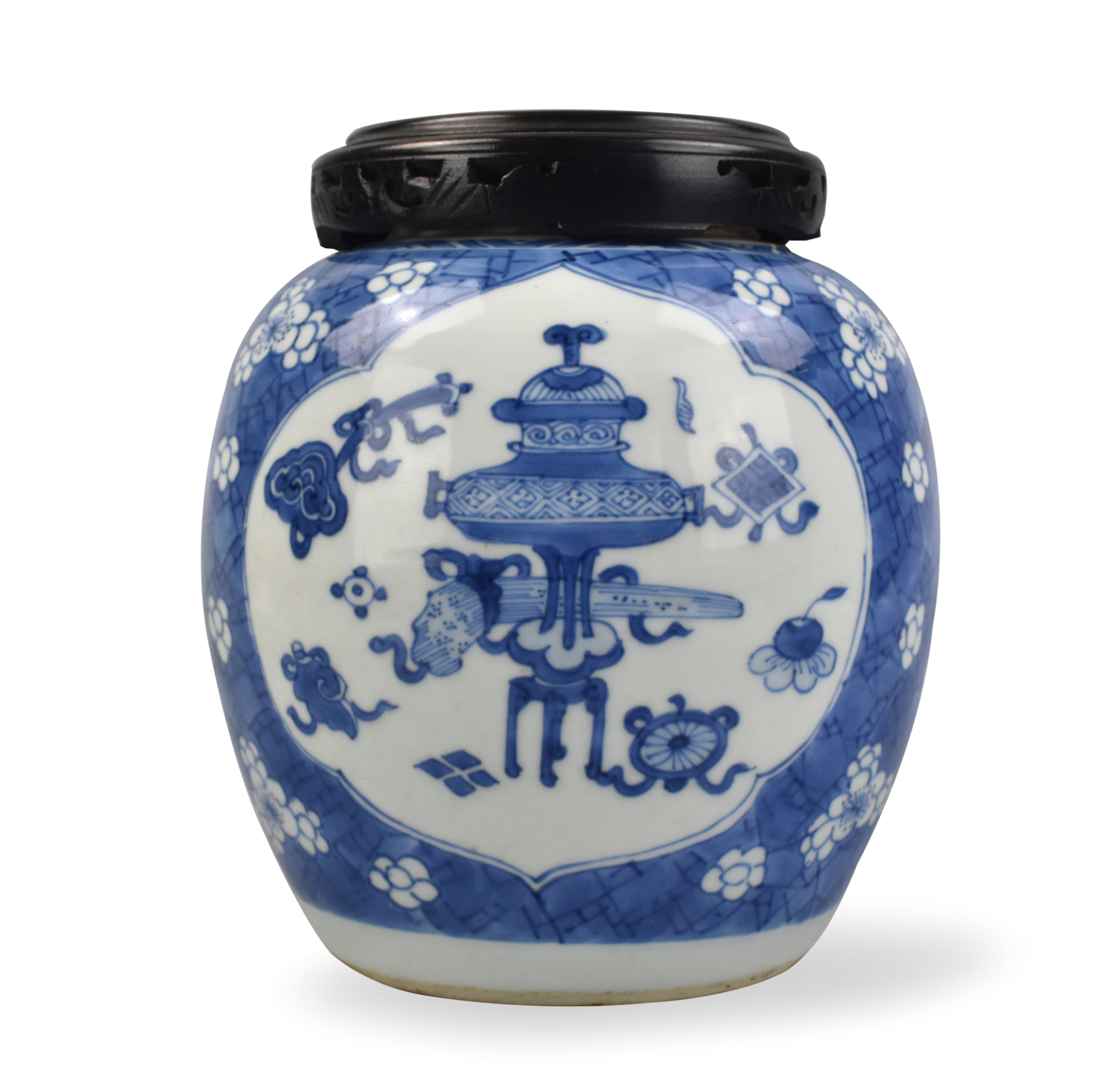CHINESE B & W PRUNUS JAR W/