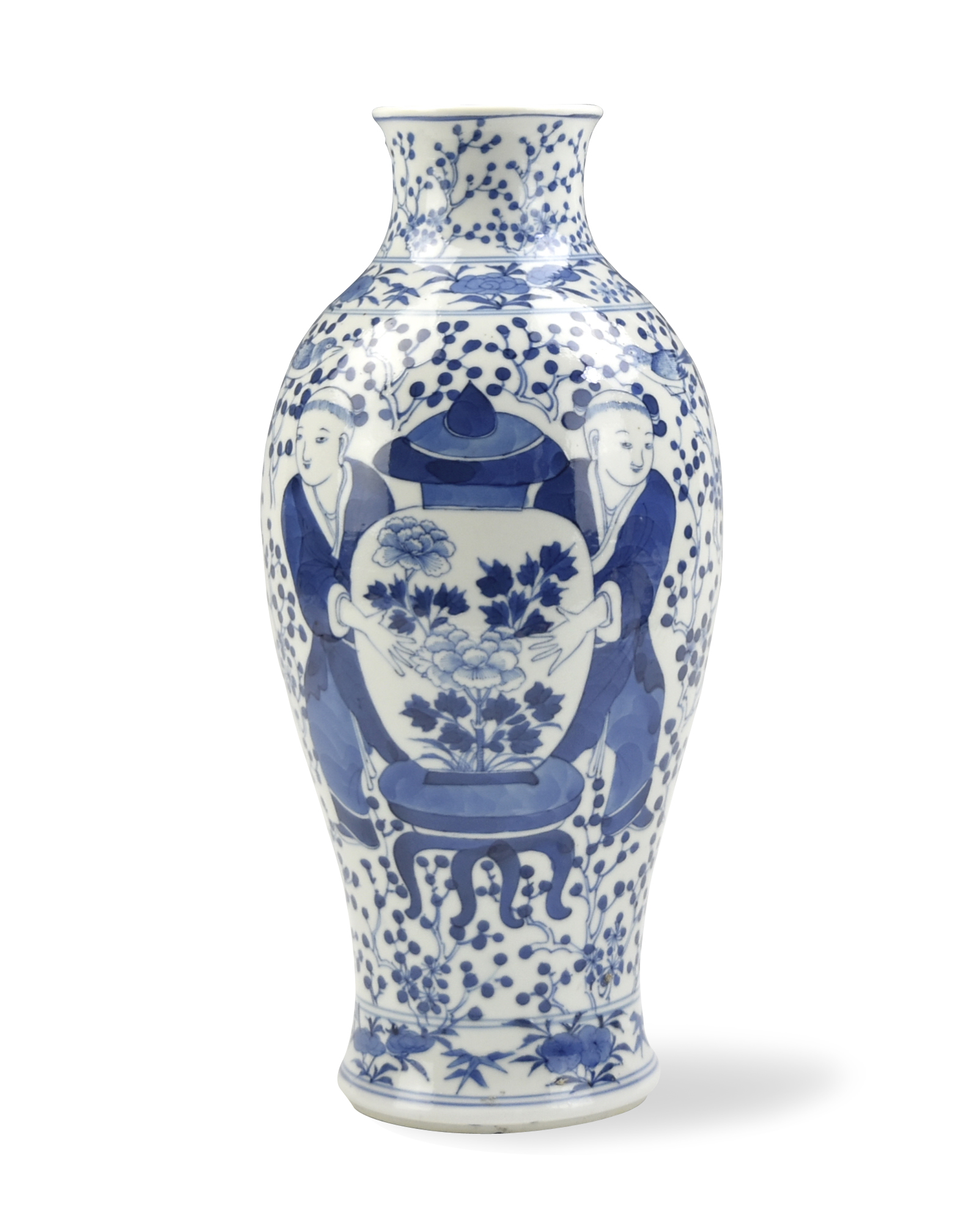 CHINESE B & W VASE W/ BOYS