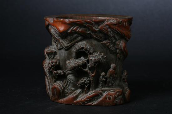 CHINESE BAMBOO BRUSH HOLDER. Carved