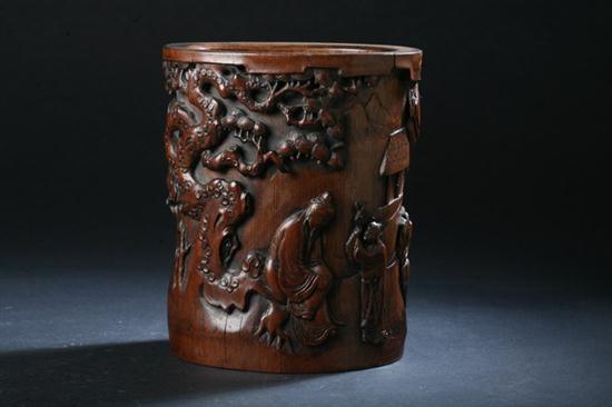 CHINESE BAMBOO BRUSH HOLDER. Carved
