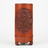 CHINESE BAMBOO BRUSH HOLDER W/