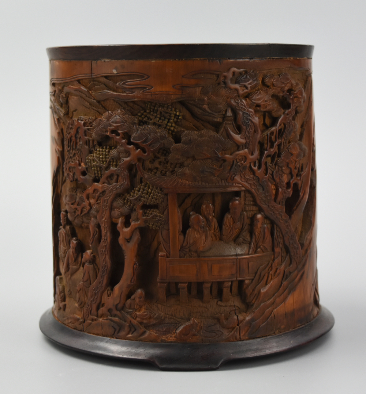 CHINESE BAMBOO CARVED BRUSHPOT W/