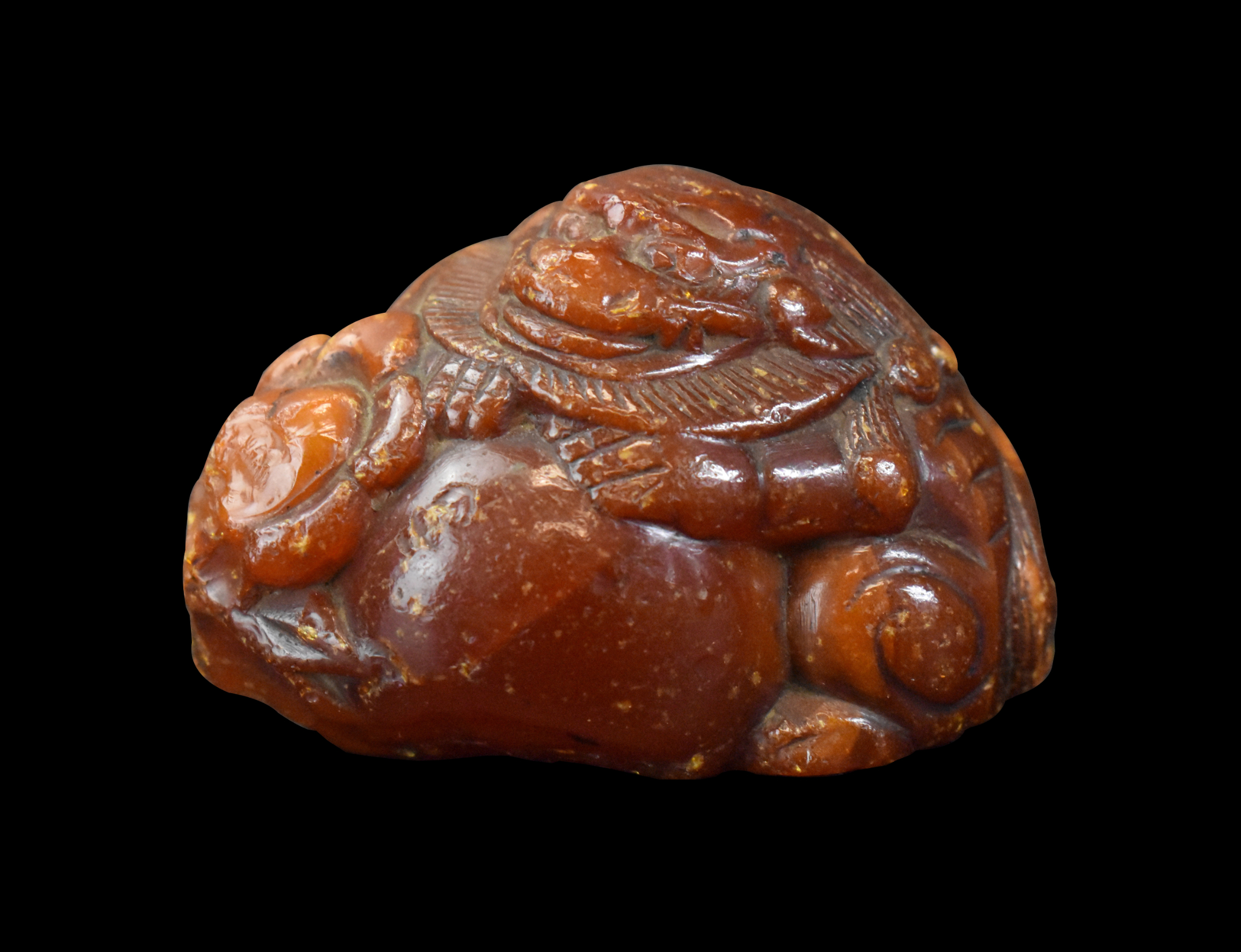 CHINESE BEESWAX CARVED FOO LION,