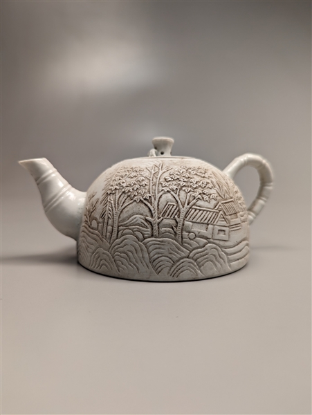 Chinese bisque-ware teapot; of