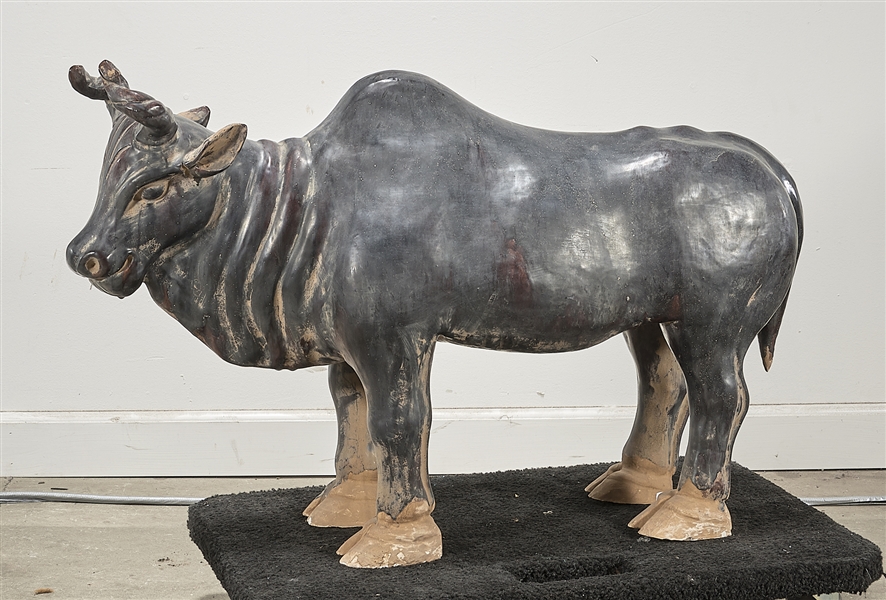 Chinese black ceramic bull; 24" x