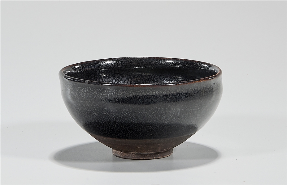 Chinese black glazed tea bowl; 2" x