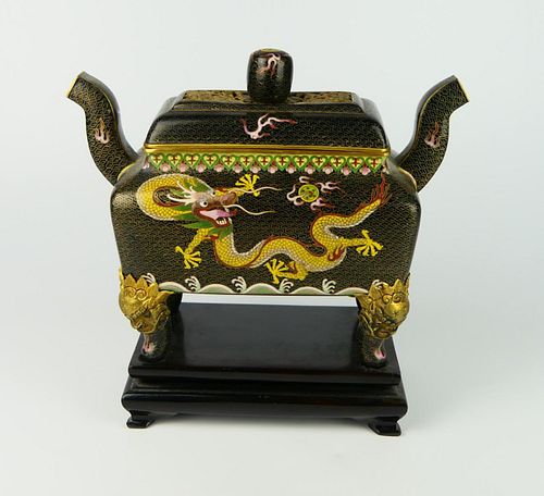 CHINESE BLACK GROUND CLOISONNE