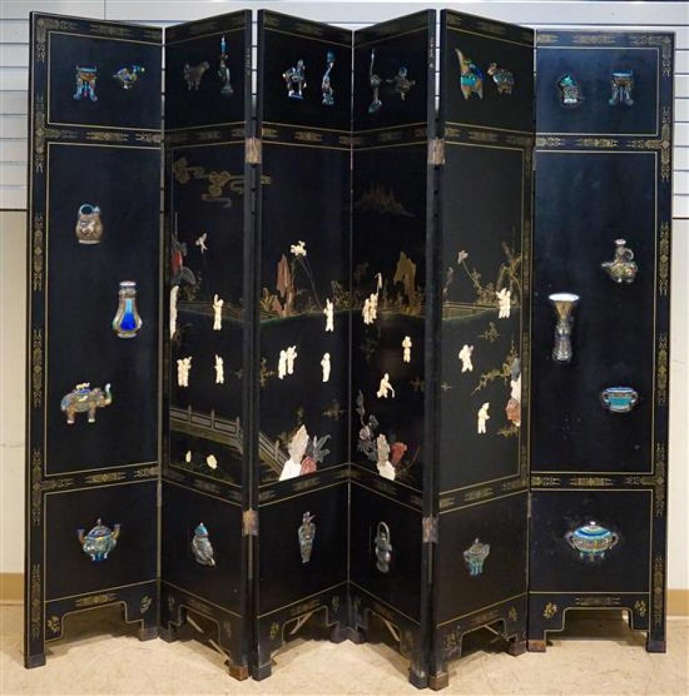 CHINESE BLACK LACQUER AND HARDSTONE