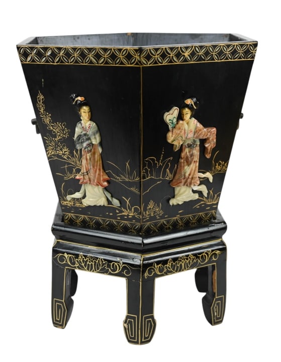 CHINESE BLACK LACQUER & HARDSTONE