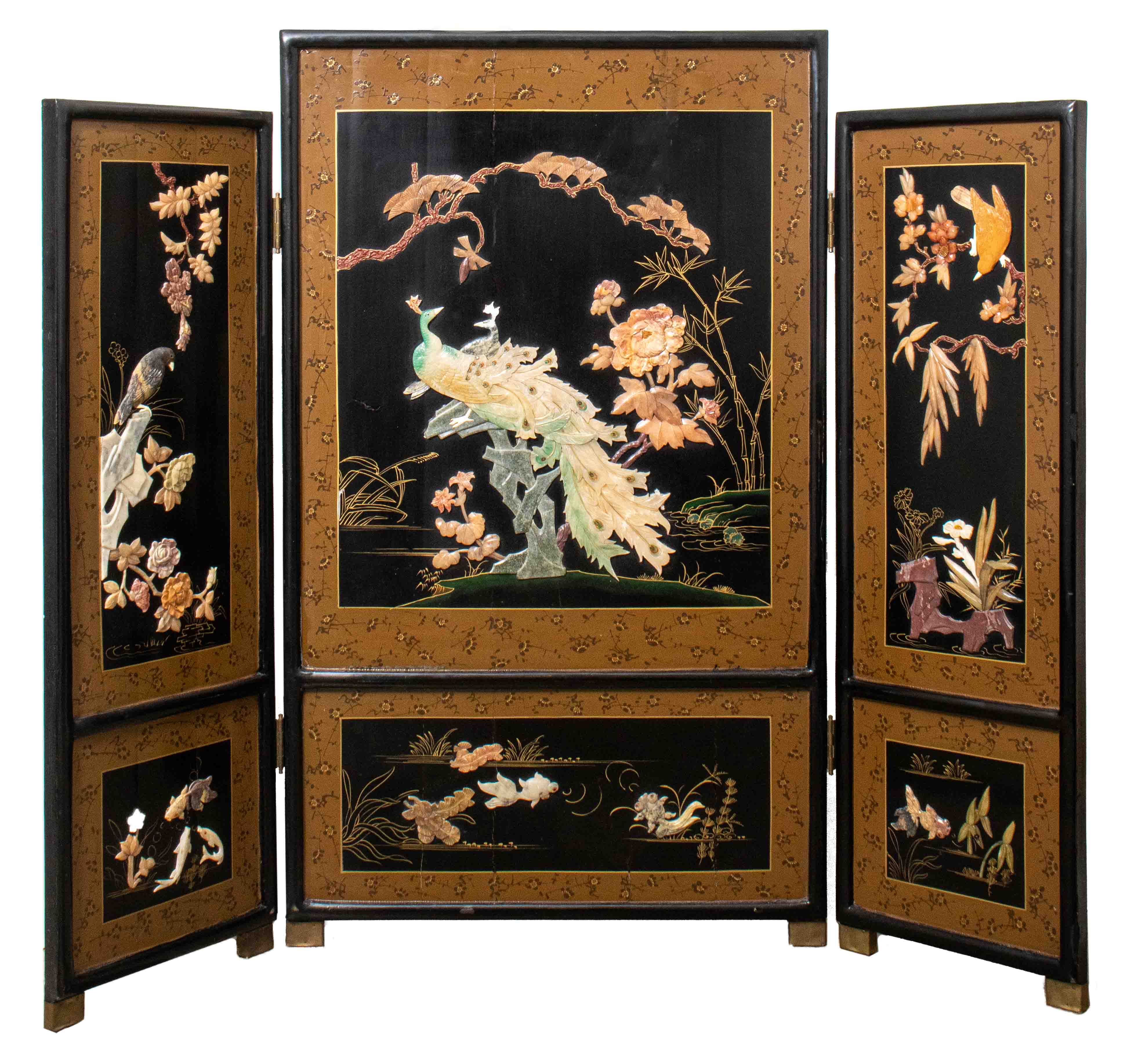 CHINESE BLACK LACQUER SCREEN WITH