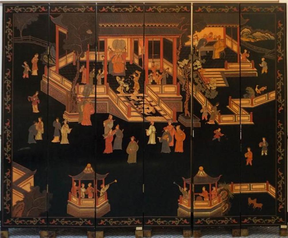 CHINESE BLACK LACQUER SIX-FOLD