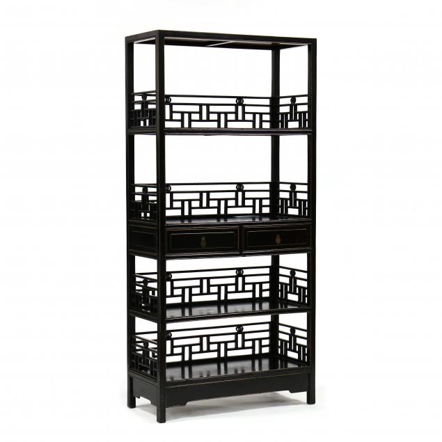 CHINESE BLACK LACQUERED BOOKSHELF