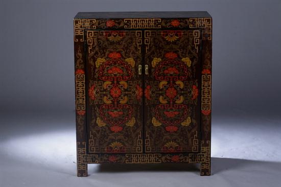CHINESE BLACK LACQUERED CABINET.