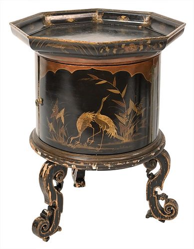 CHINESE BLACK LACQUERED ONE DOOR