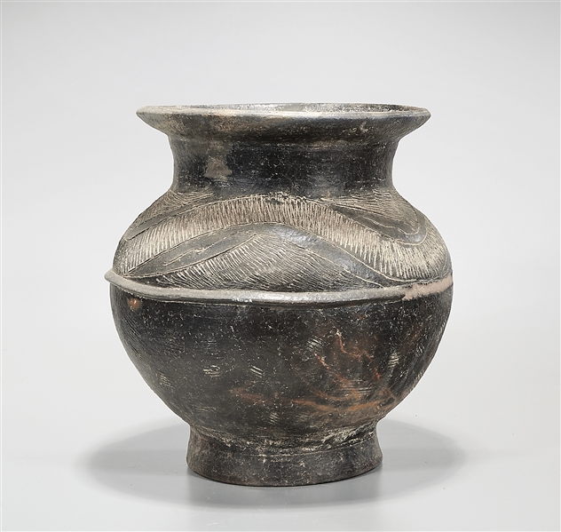Chinese black pottery jar; 12" x