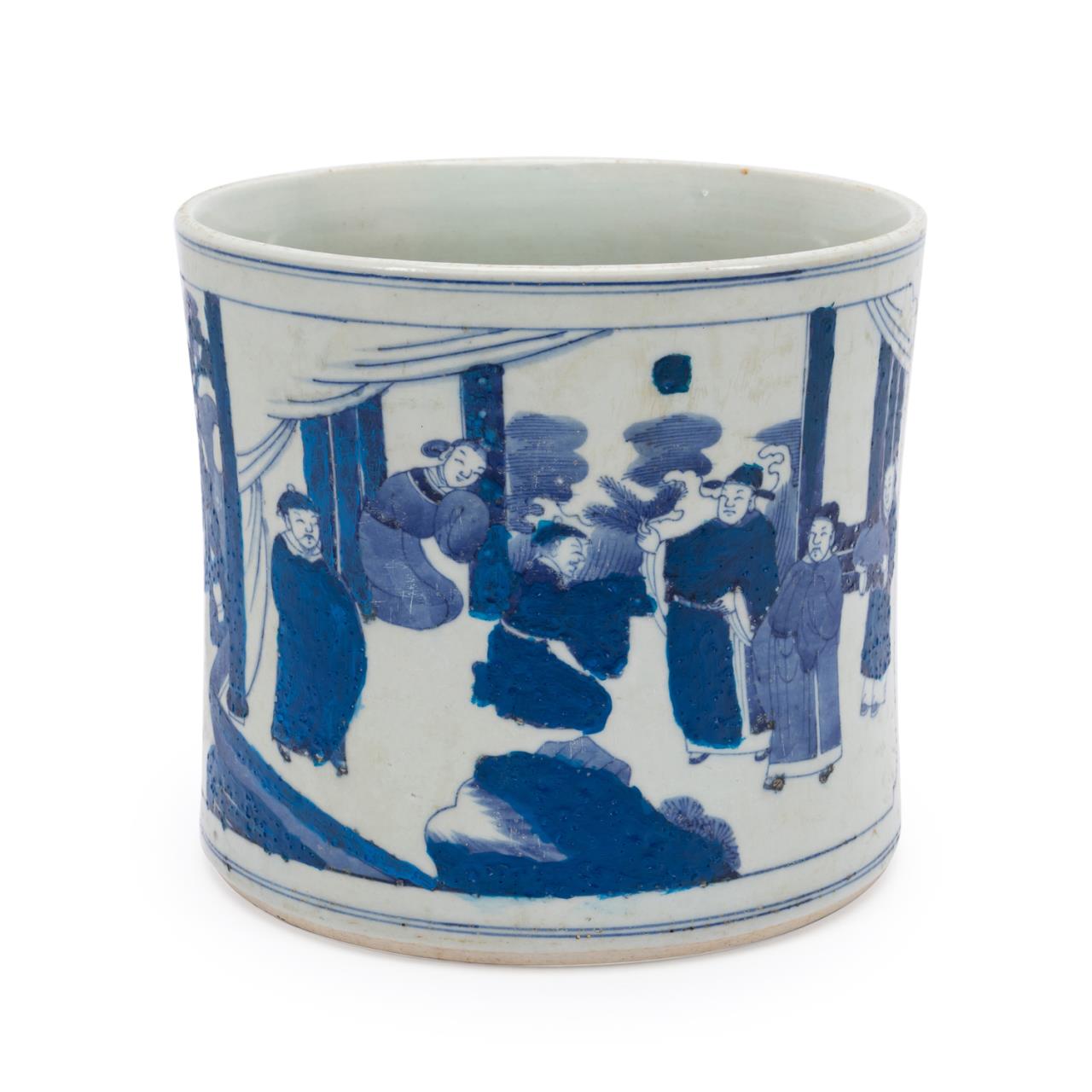 CHINESE BLUE AND WHITE BRUSH POT