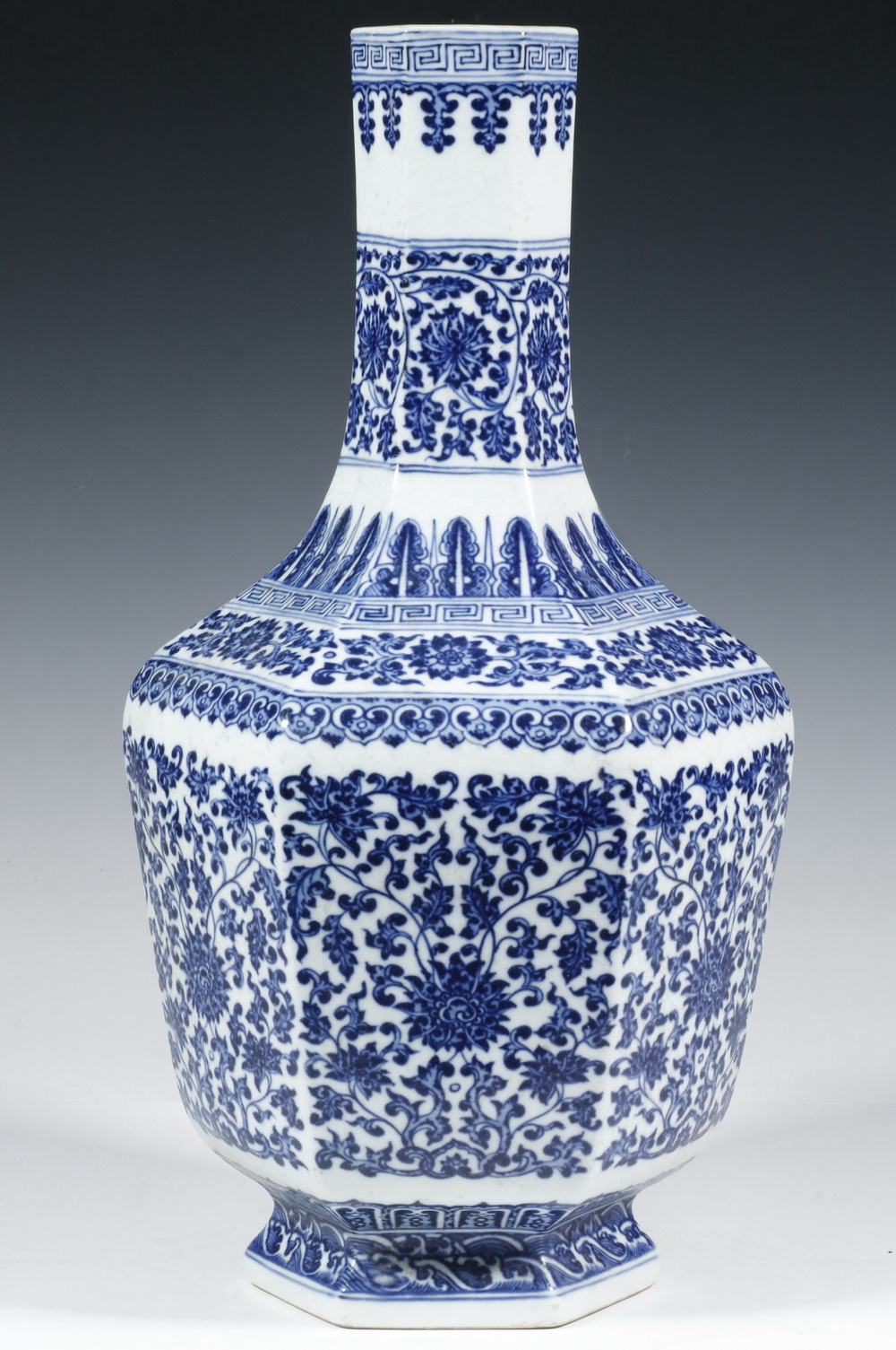 CHINESE BLUE AND WHITE HEXAGONAL