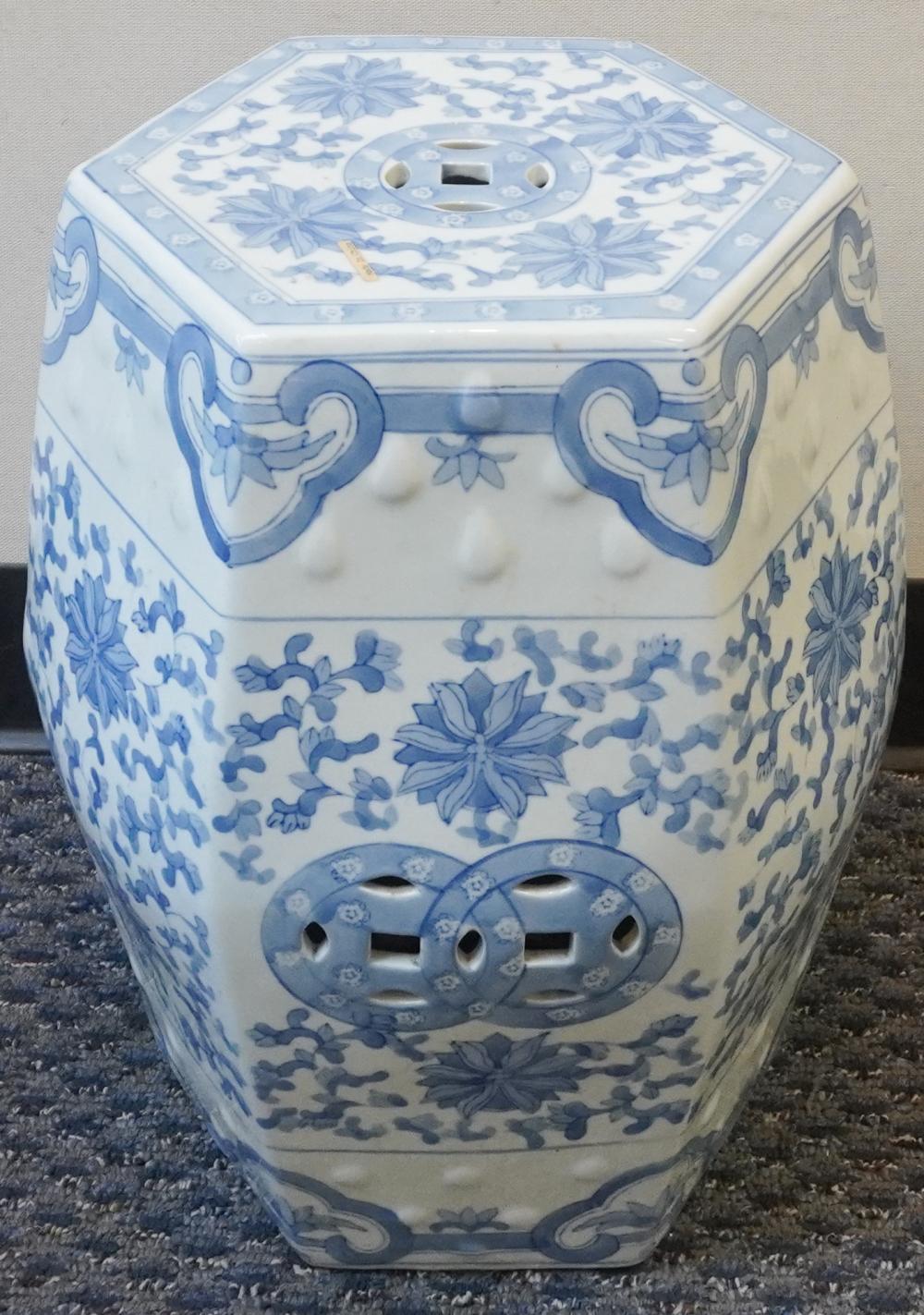 CHINESE BLUE AND WHITE HEXAGONAL