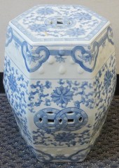 CHINESE BLUE AND WHITE HEXAGON