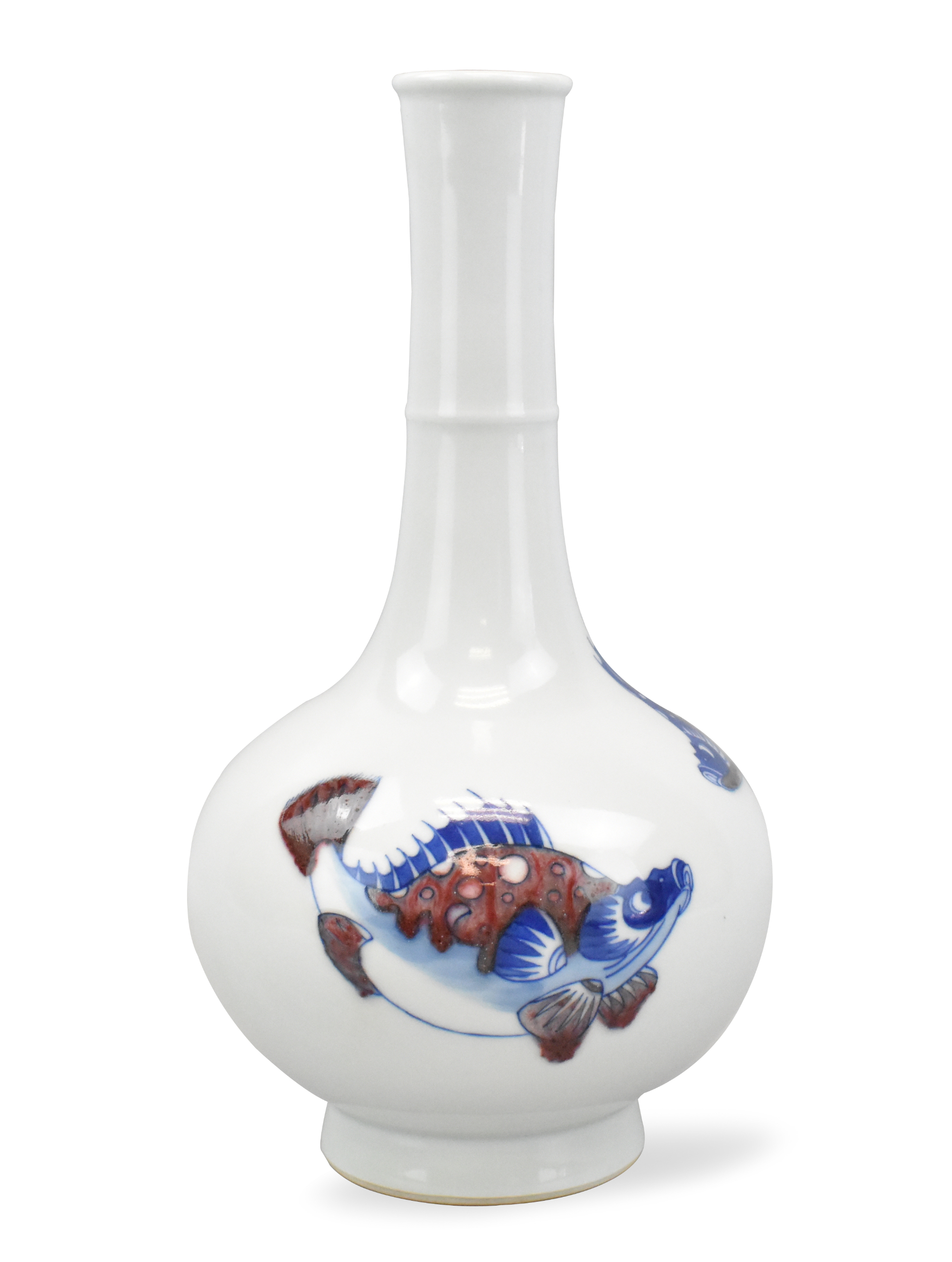 CHINESE BLUE & COPPER RED CARP VASE