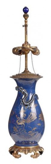 CHINESE BLUE GLAZED AND GILT P