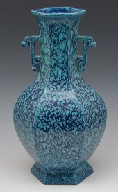 CHINESE BLUE GLAZED HEXAGONAL