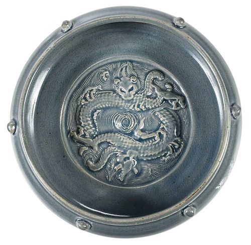 CHINESE BLUE GRAY GLAZED DRAGON LOW