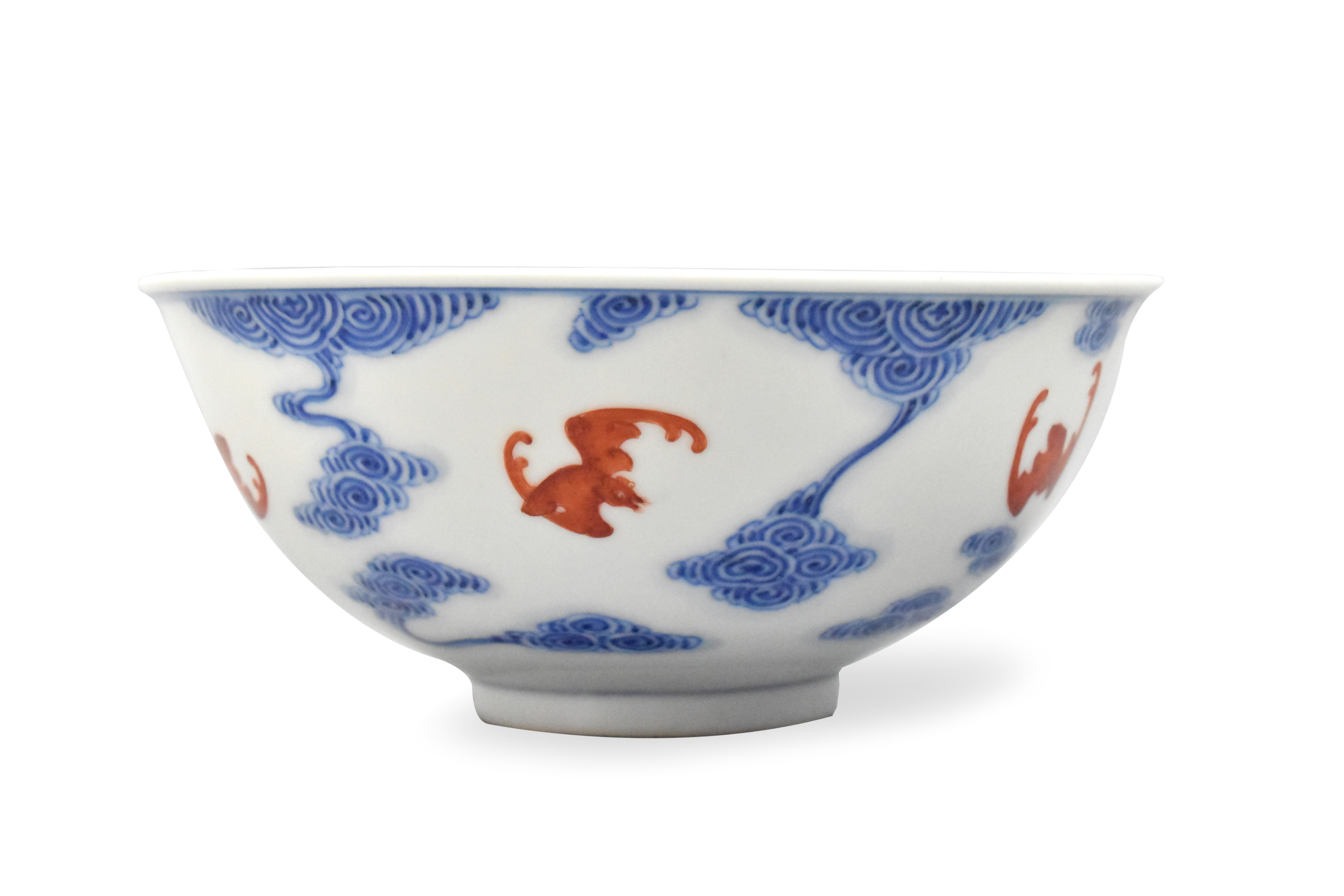 CHINESE BLUE & IRON RED BAT BOWL