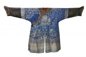 CHINESE BLUE SILK DRAGON ROBE,
