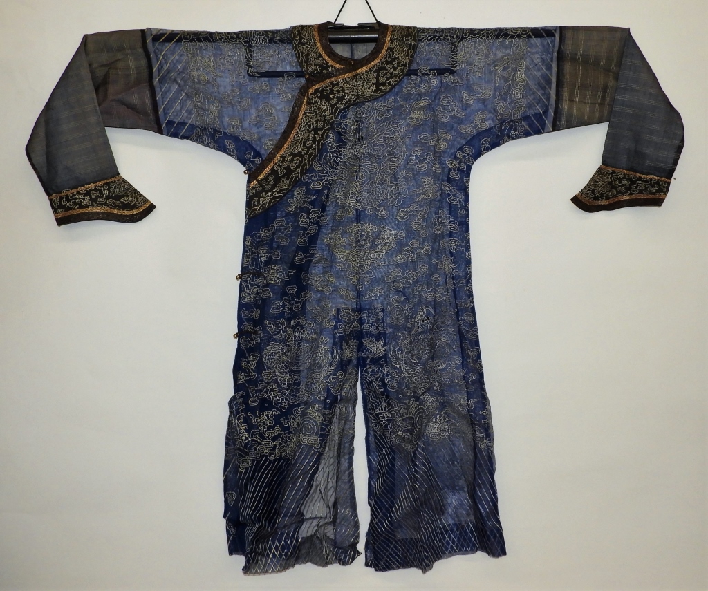 CHINESE BLUE SILK NINE DRAGON GAUZE