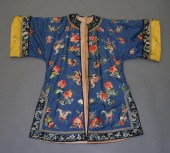 Chinese blue silk robe; embroi